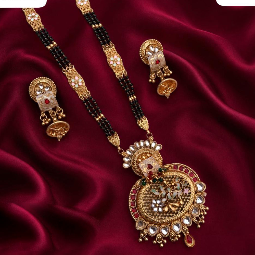 Tanish Art Jewellery Elegant Pota Stone Pearl And Beads Meenakari Mangalsutra Set
