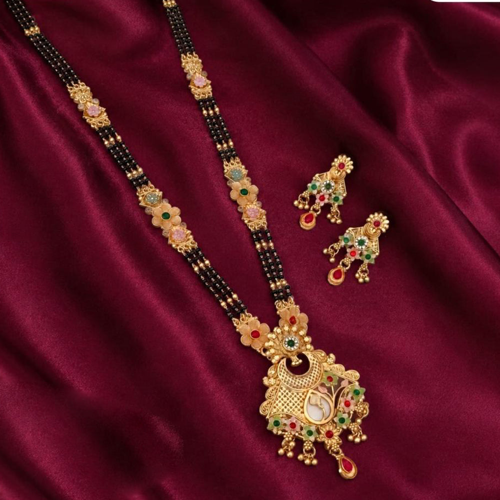 Tanish Art Jewellery Elegant Pota Stone Pearl And Beads Meenakari Mangalsutra Set