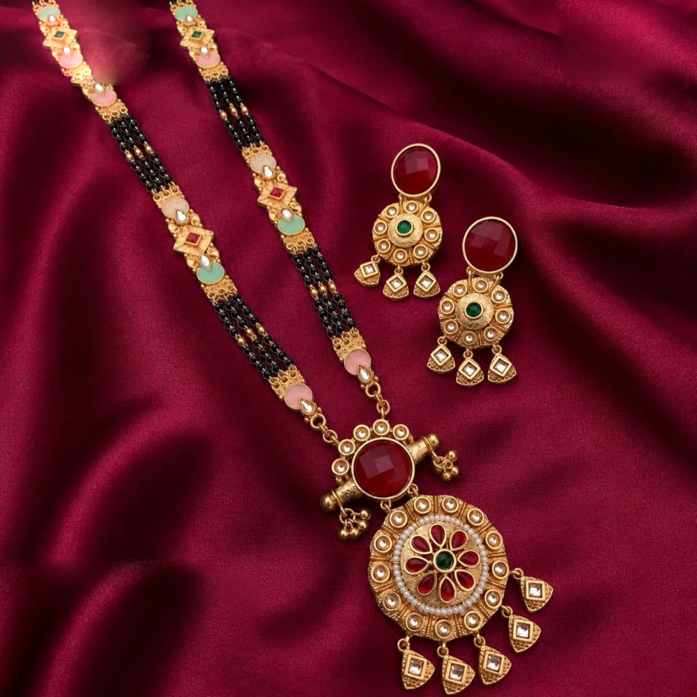 Tanish Art Jewellery Elegant Pota Stone Pearl And Beads Meenakari Mangalsutra Set