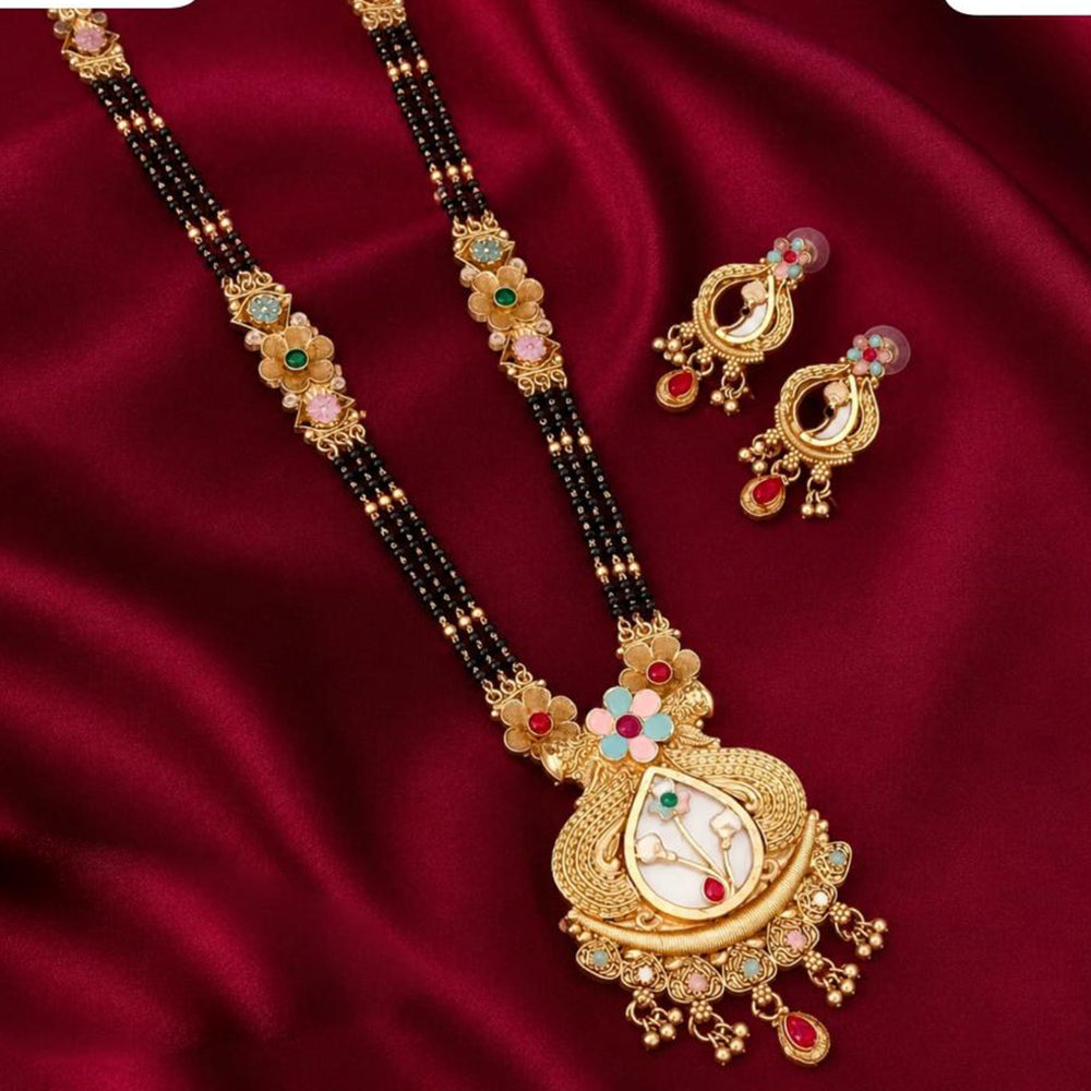 Tanish Art Jewellery Elegant Pota Stone Pearl And Beads Meenakari Mangalsutra Set