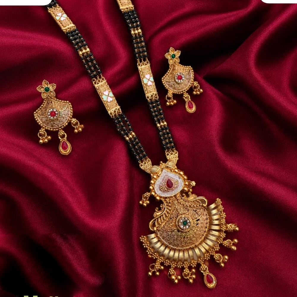 Tanish Art Jewellery Elegant Pota Stone Pearl And Beads Meenakari Mangalsutra Set