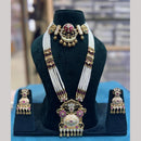 Tanish Art Jewellery Statement Pota Stone And Pearl Meenakari Double Neckalce Set