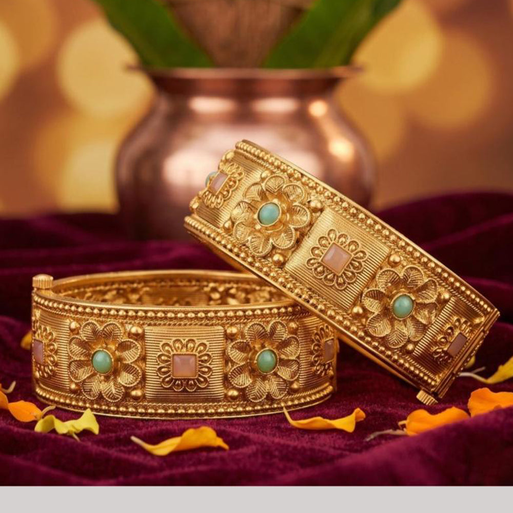 Tanish Art Jewellery Heritage Pota Stone Openable Bangles Set