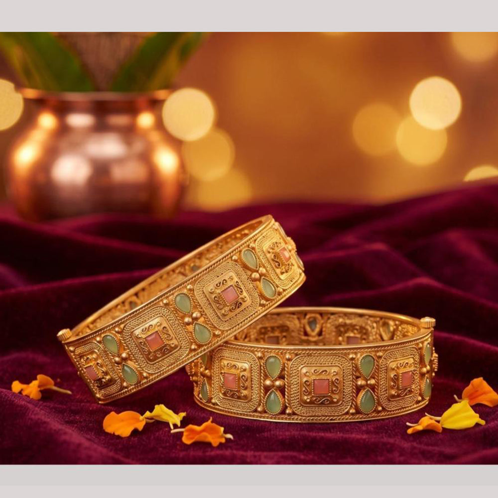 Tanish Art Jewellery Heritage Pota Stone Openable Bangles Set