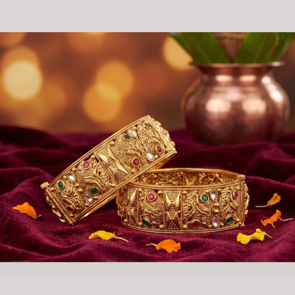 Tanish Art Jewellery Heritage Pota Stone Openable Bangles Set