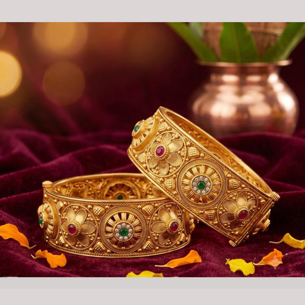 Tanish Art Jewellery Heritage Pota Stone Openable Bangles Set