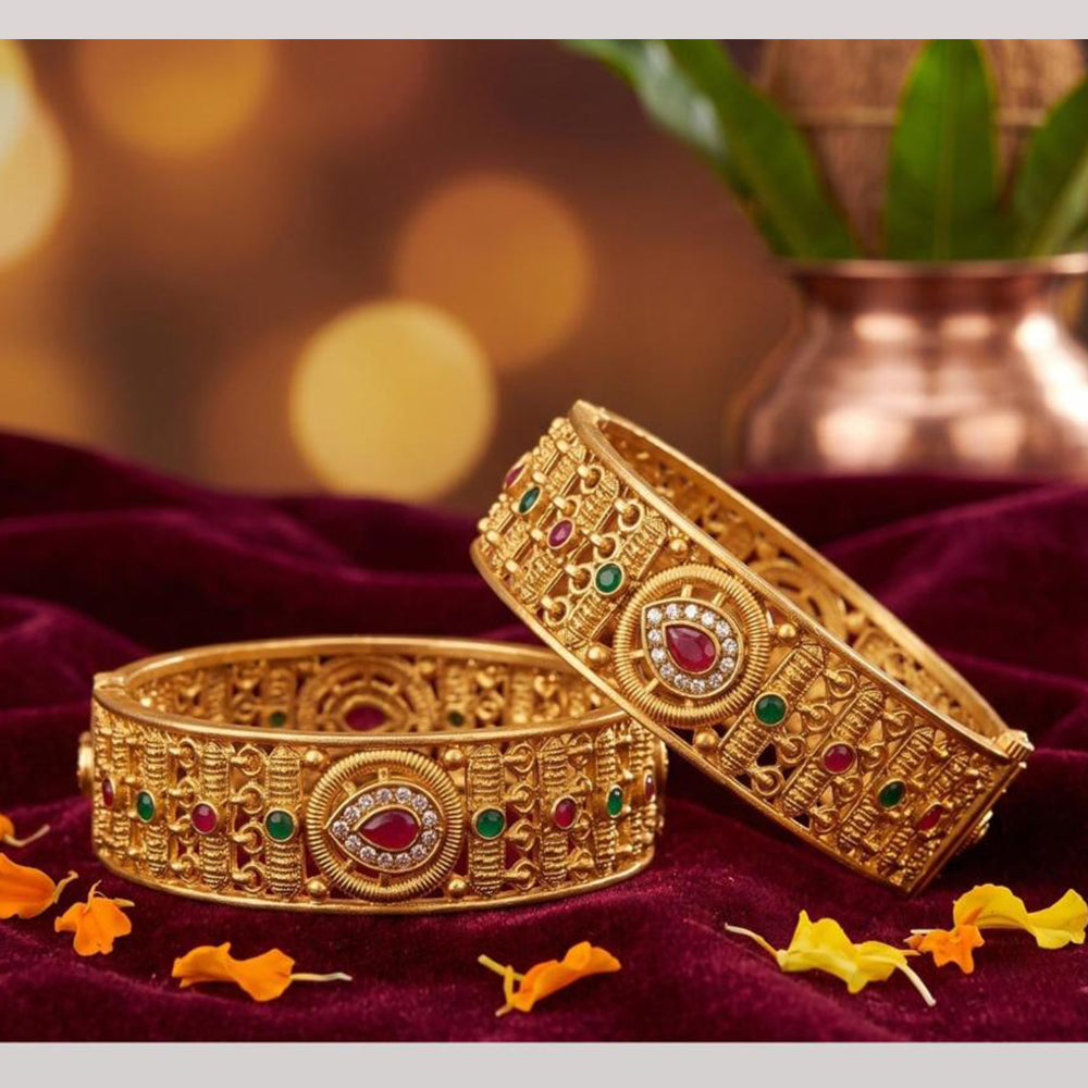 Tanish Art Jewellery Heritage Pota Stone Openable Bangles Set