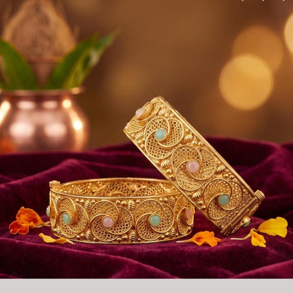 Tanish Art Jewellery Heritage Pota Stone Openable Bangles Set