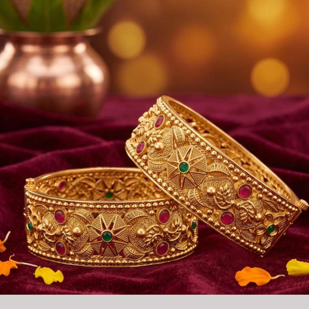 Tanish Art Jewellery Heritage Pota Stone Openable Bangles Set