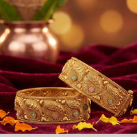 Tanish Art Jewellery Heritage Pota Stone Openable Bangles Set