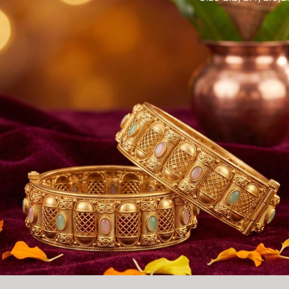 Tanish Art Jewellery Heritage Pota Stone Openable Bangles Set