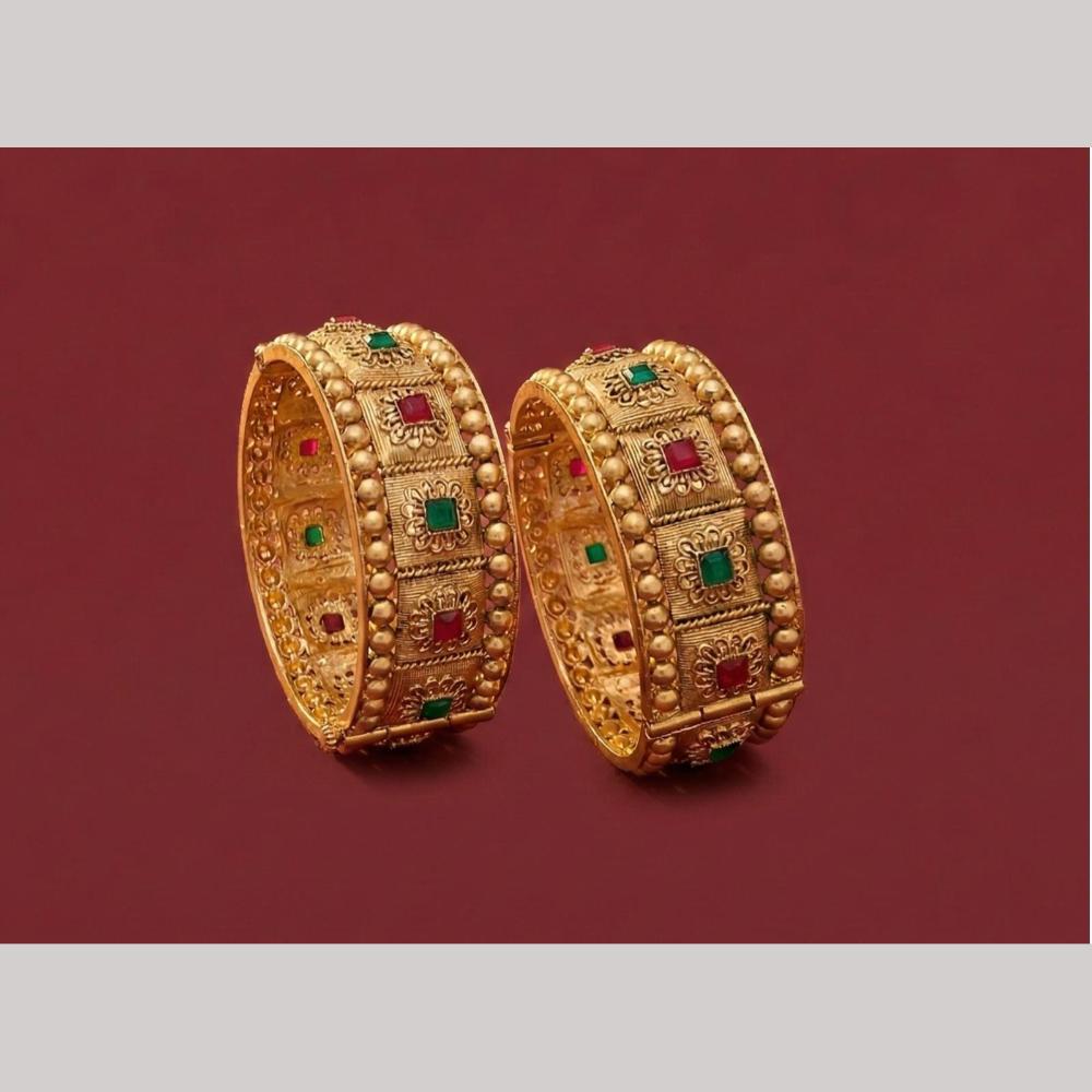 Tanish Art Jewellery Heritage Pota Stone Openable Bangles Set