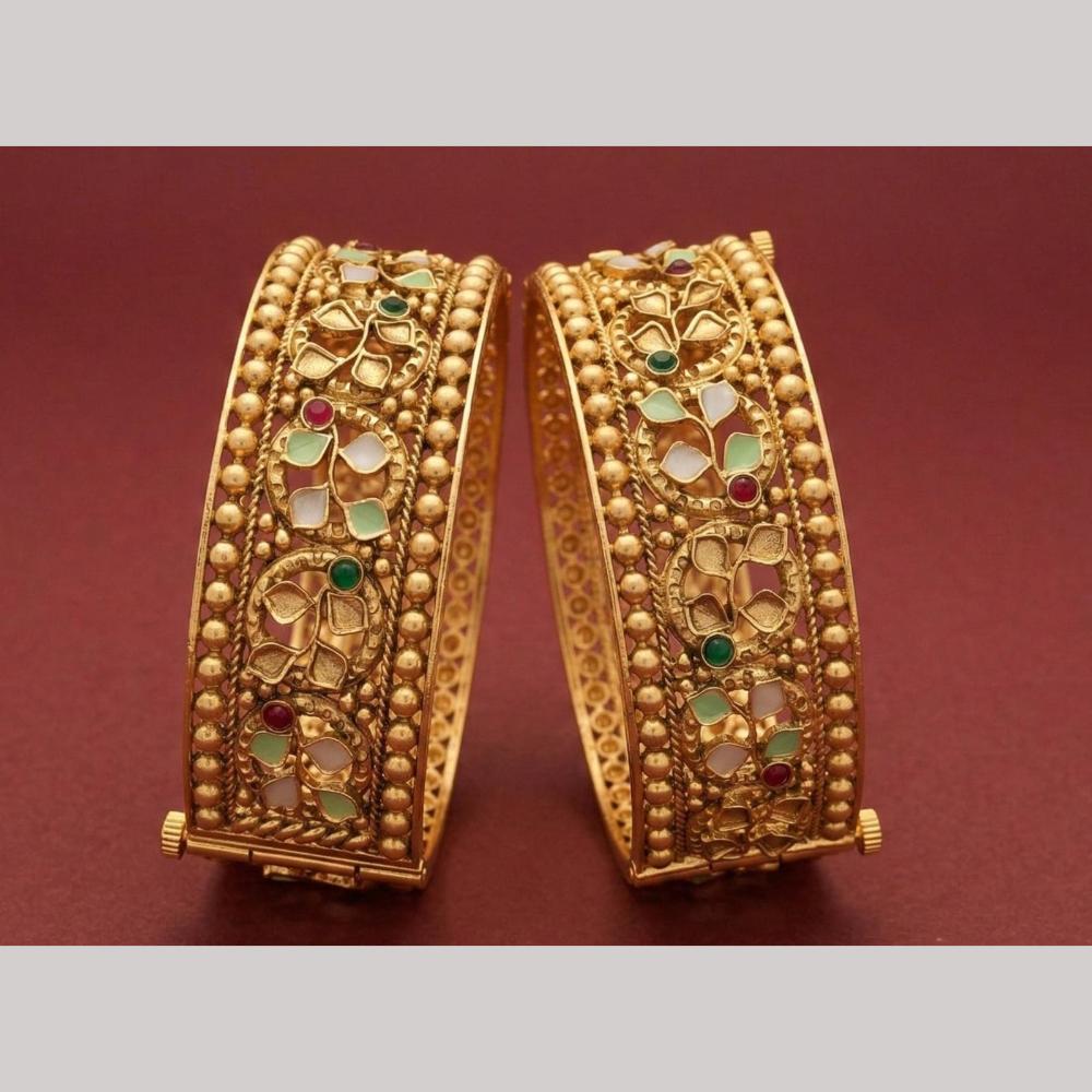Tanish Art Jewellery Heritage Pota Stone And Meenakari Openable Bangles Set