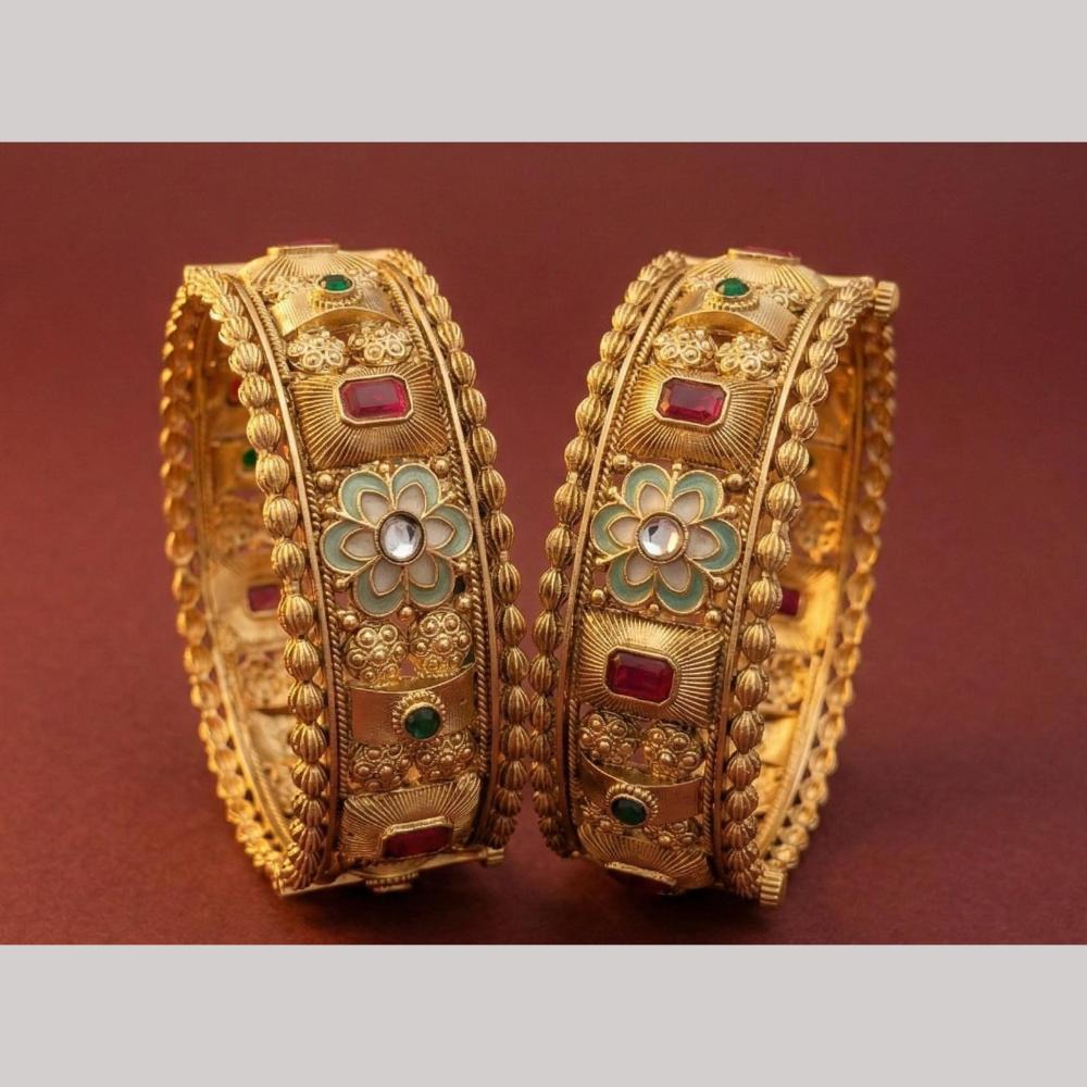 Tanish Art Jewellery Heritage Pota Stone And Meenakari Openable Bangles Set