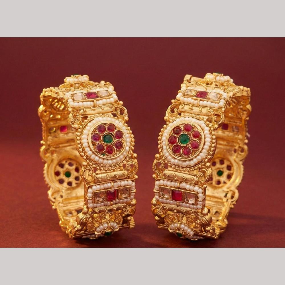 Tanish Art Jewellery Heritage Pota Stone And Pearl Openable Bangles Set