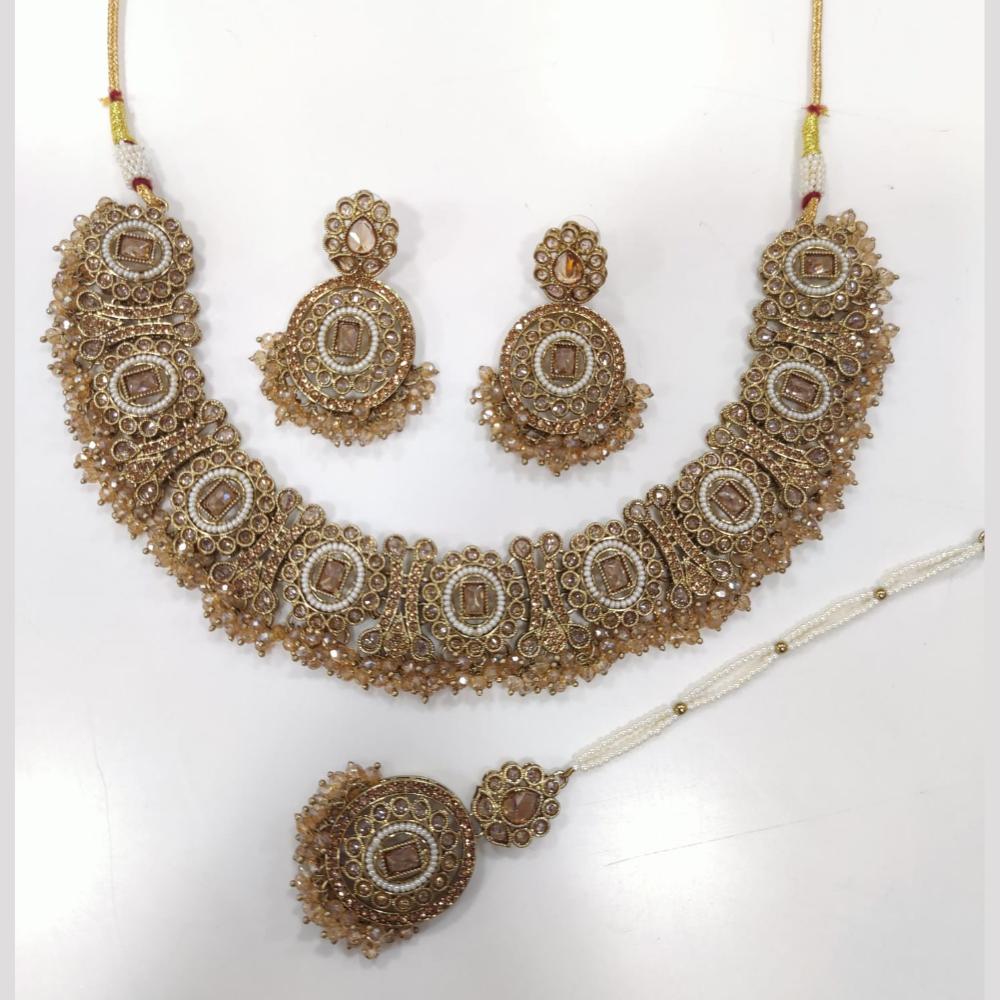 Tanish Art Jewellery Statement Crystal Stone And Pearl Neckalce Set