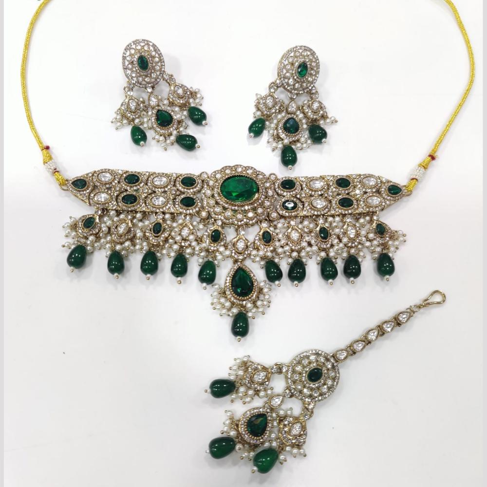 Tanish Art Jewellery Statement Crystal Stone And Pearl Choker Neckalce Set