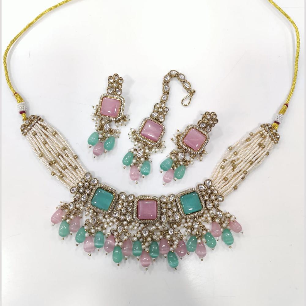 Tanish Art Jewellery Statement Pota Stone And Pearl Choker Neckalce Set