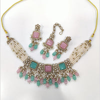 Tanish Art Jewellery Statement Pota Stone And Pearl Choker Neckalce Set