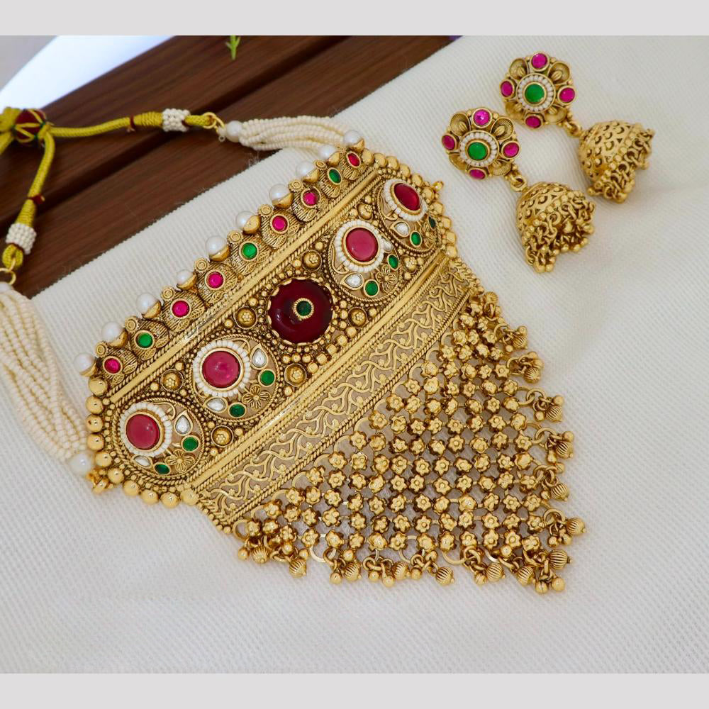 Tanish Art Jewellery Statement Pota Stone And Pearl Choker Neckalce Set