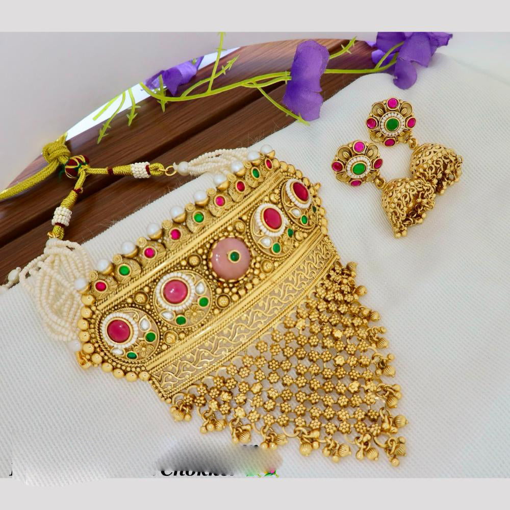 Tanish Art Jewellery Statement Pota Stone And Pearl Choker Neckalce Set