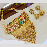 Tanish Art Jewellery Statement Pota Stone And Pearl Choker Neckalce Set