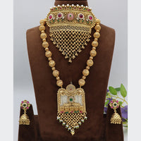 Tanish Art Jewellery Statement Pota Stone And Pearl Double Neckalce Set