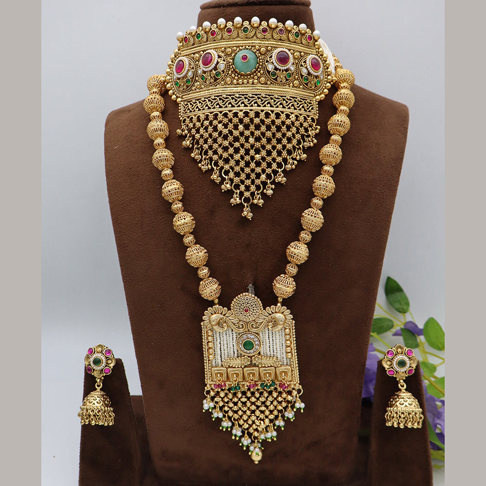 Tanish Art Jewellery Statement Pota Stone And Pearl Double Neckalce Set