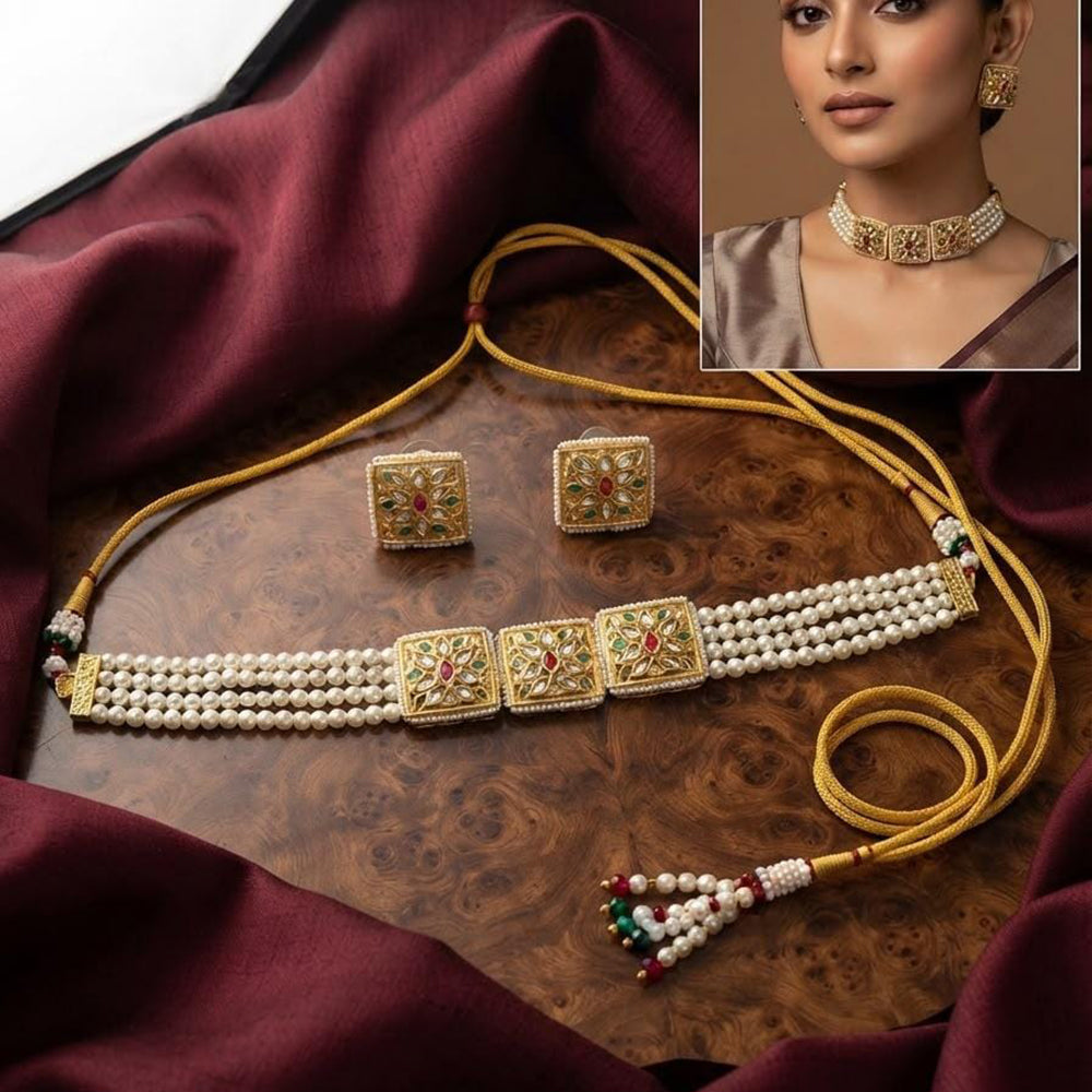 Tanish Art Jewellery Polki Kundan And Pearl Choker Necklace Set