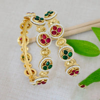 Tanish Art Jewellery Luxury Pota Stone And Pearl Bangles Set