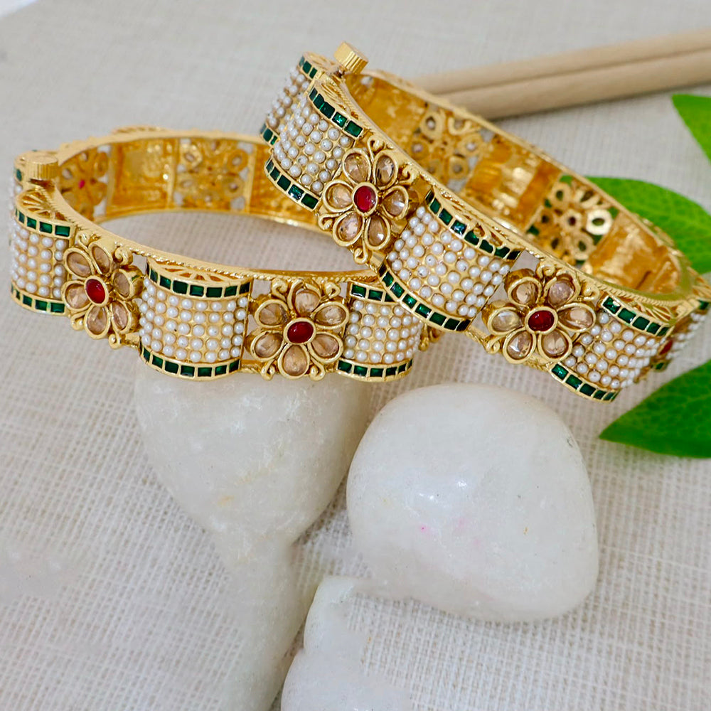 Tanish Art Jewellery Luxury Pota Stone And Pearl Bangles Set