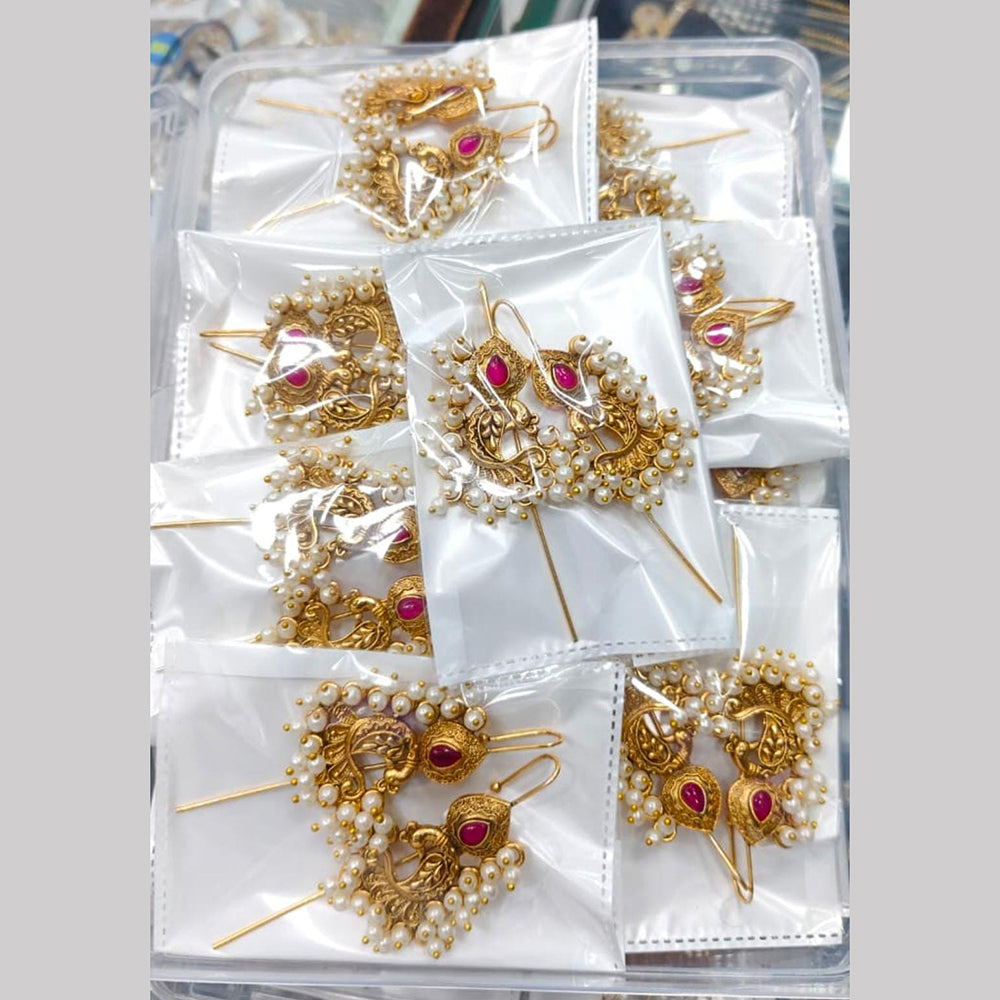 Tanish Art Jewellery Royal Pota Stone And Pearl Earcuff Dangler Earrings