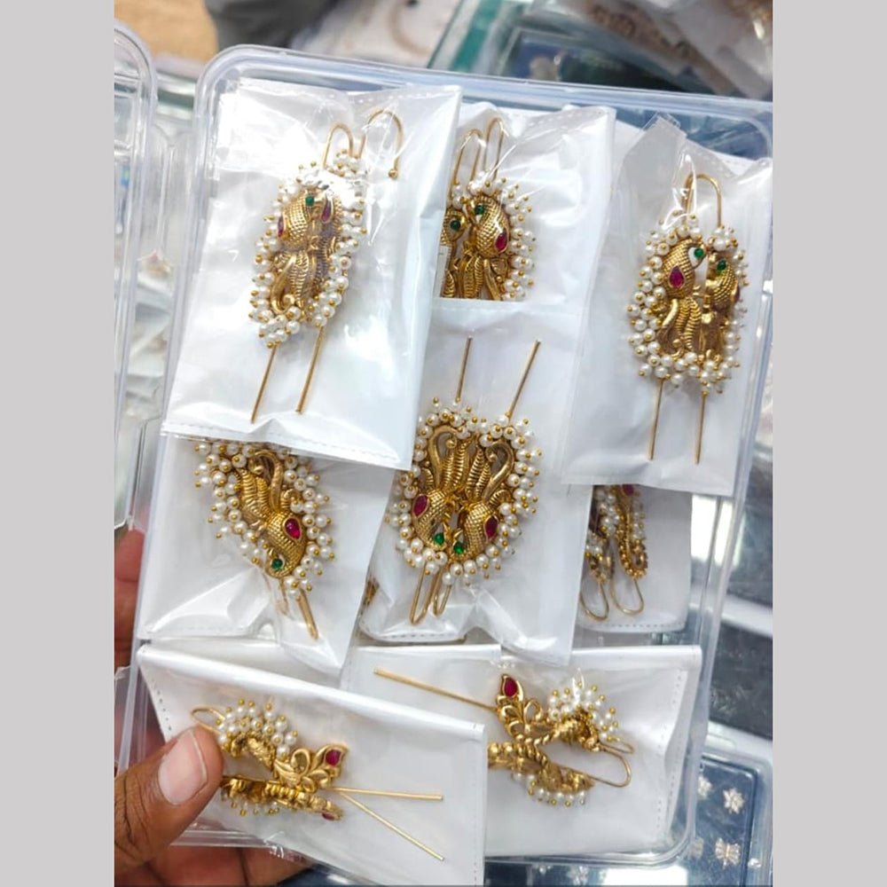 Tanish Art Jewellery Royal Pota Stone And Pearl Earcuff Dangler Earrings