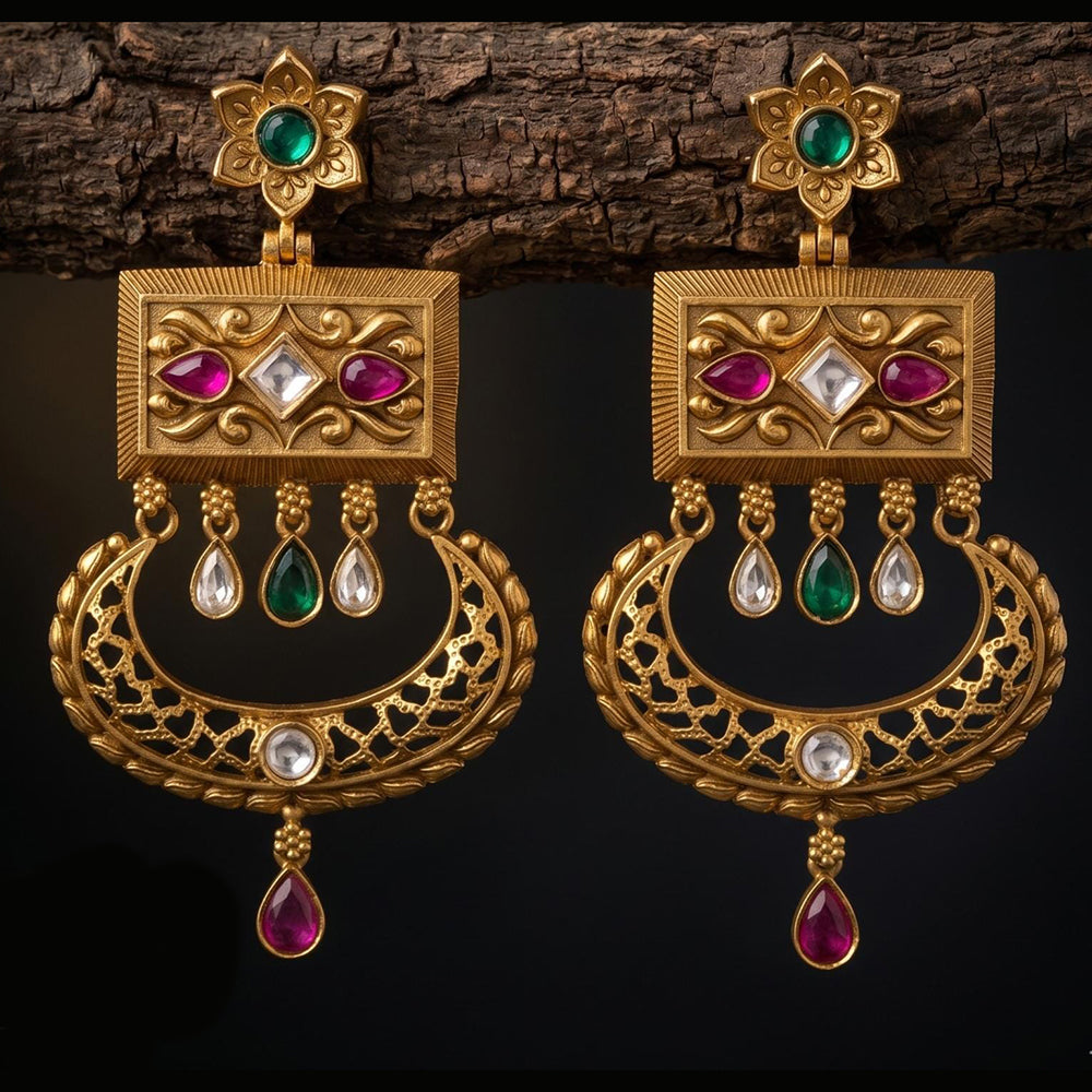 Tanish Art Jewellery Premium Copper Pota Stone And Pearl Dangler Earrings 