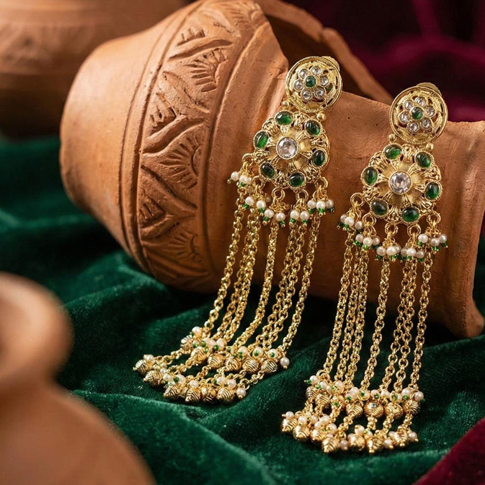 Tanish Art Jewellery Premium Copper Pota Stone And Pearl Dangler Earrings 
