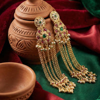 Tanish Art Jewellery Premium Copper Pota Stone And Pearl Dangler Earrings