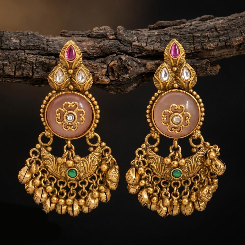 Tanish Art Jewellery Premium Copper Pota Stone And Pearl Dangler Earrings 
