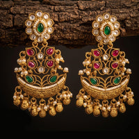 Tanish Art Jewellery Premium Copper Pota Stone And Pearl Dangler Earrings 