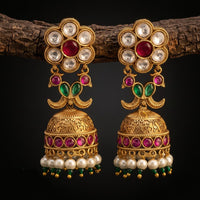 Tanish Art Jewellery Premium Copper Pota Stone And Pearl Jhumki Earrings 