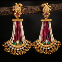 Tanish Art Jewellery Premium Copper Pota Stone And Pearl Dangler Earrings 
