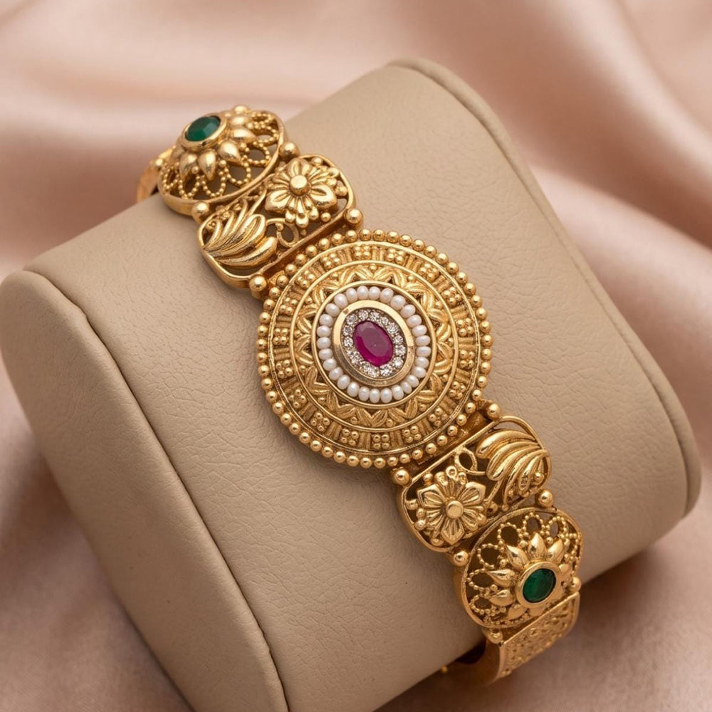 Tanish Art Jewellery Premium Pota Stone And Pearl Statement Bracelet 