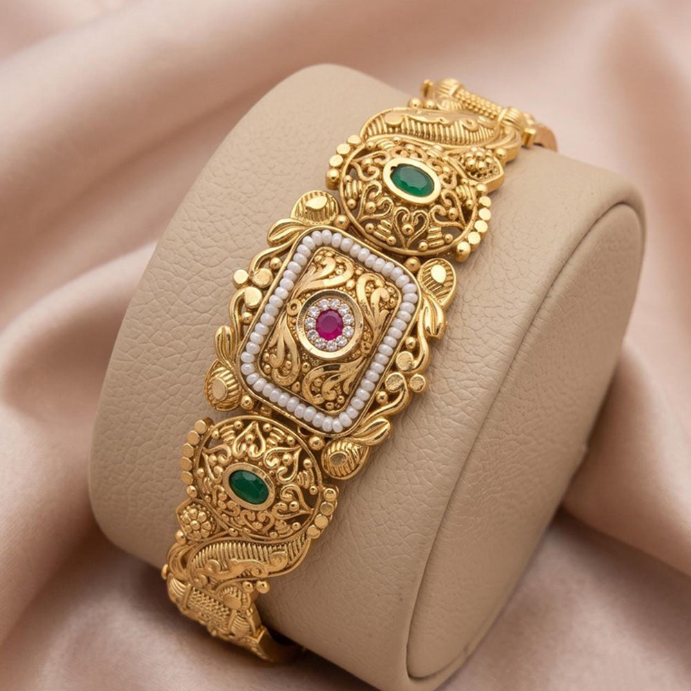 Tanish Art Jewellery Premium Pota Stone And Pearl Statement Bracelet 