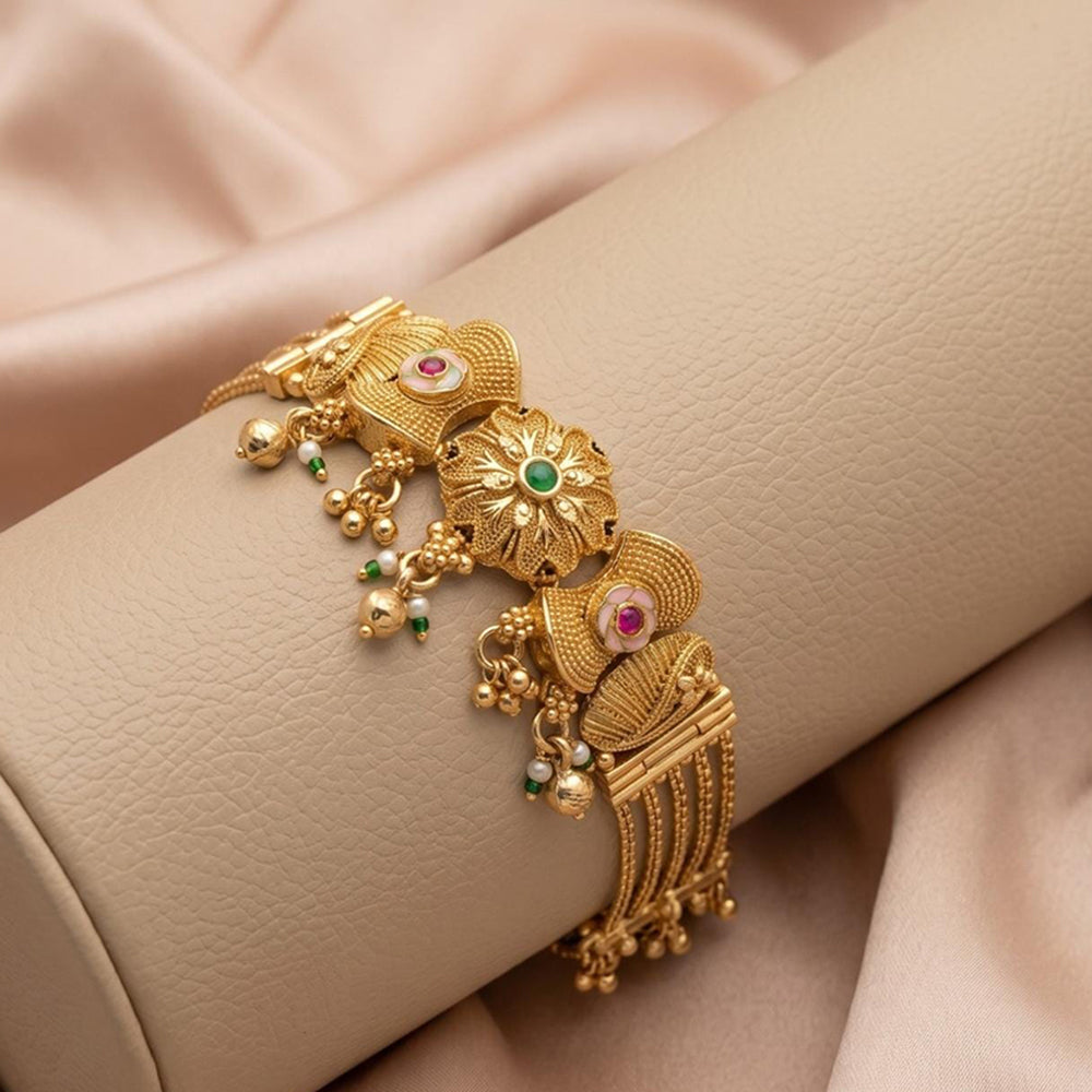 Tanish Art Jewellery Premium Pota Stone And Pearl Statement Bracelet 