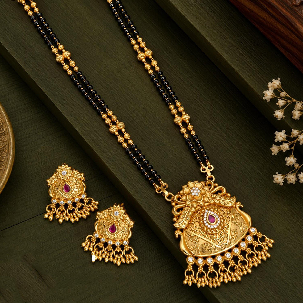 Tanish Art Jewellery Elegant Austrian Stone And Pota Stone Beads Mangalsutra Set