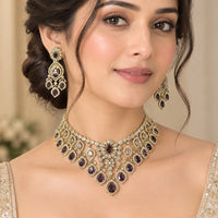 Tanish Art Jewellery Designer American Daimond Choker Necklace Set