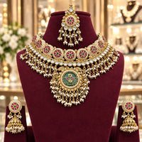 Tanish Art Jewellery Traditional Pota Stone And Pearl Choker Necklace Set