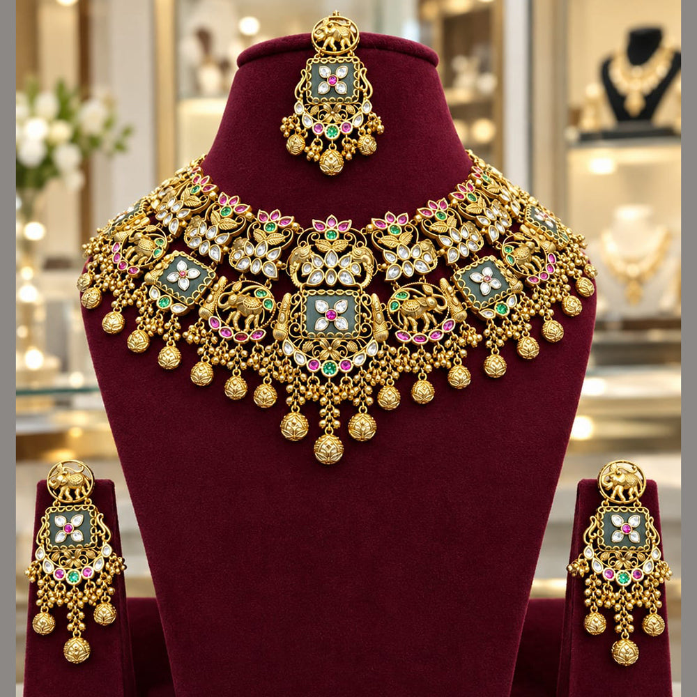 Tanish Art Jewellery Traditional Pota Stone And Pearl Choker Necklace Set