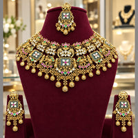Tanish Art Jewellery Traditional Pota Stone And Pearl Choker Necklace Set