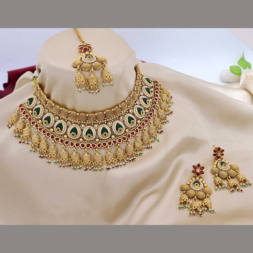 Tanish Art Jewellery Traditional Pota Stone And Pearl Choker Necklace Set
