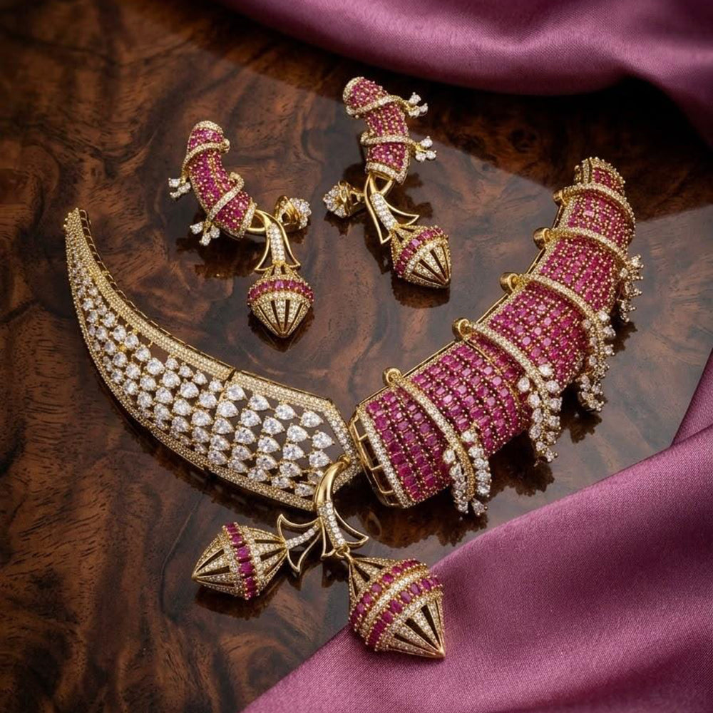 Tanish Art Jewellery Designer American Daimond Choker Necklace Set